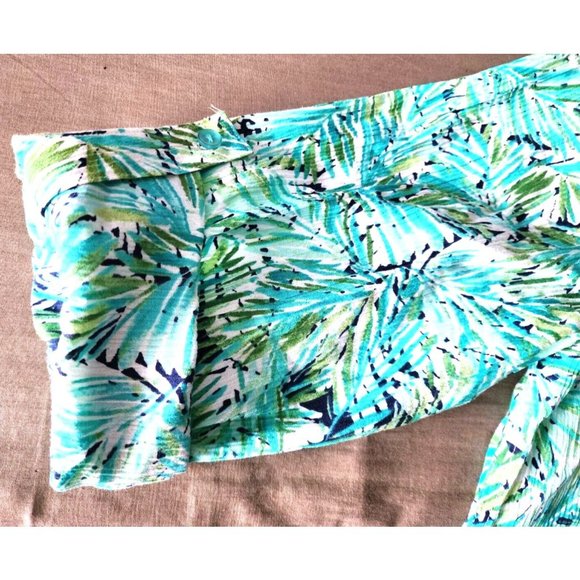 Appleseeds Petites PXL Floral Button Cuff Green Women Full Button Shirt - Picture 14 of 16